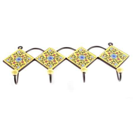 Yellow And Turquoise Wheel Flower Ceramic Tiles Hooks